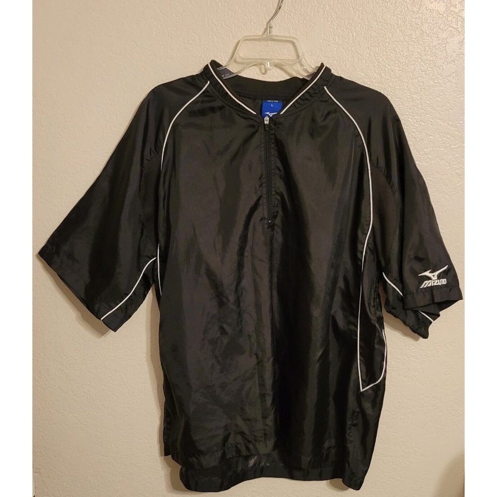 Mizuno Men's Size Large 1/4 Zip Pullover Windbreaker Jacket Short Sleeve Black